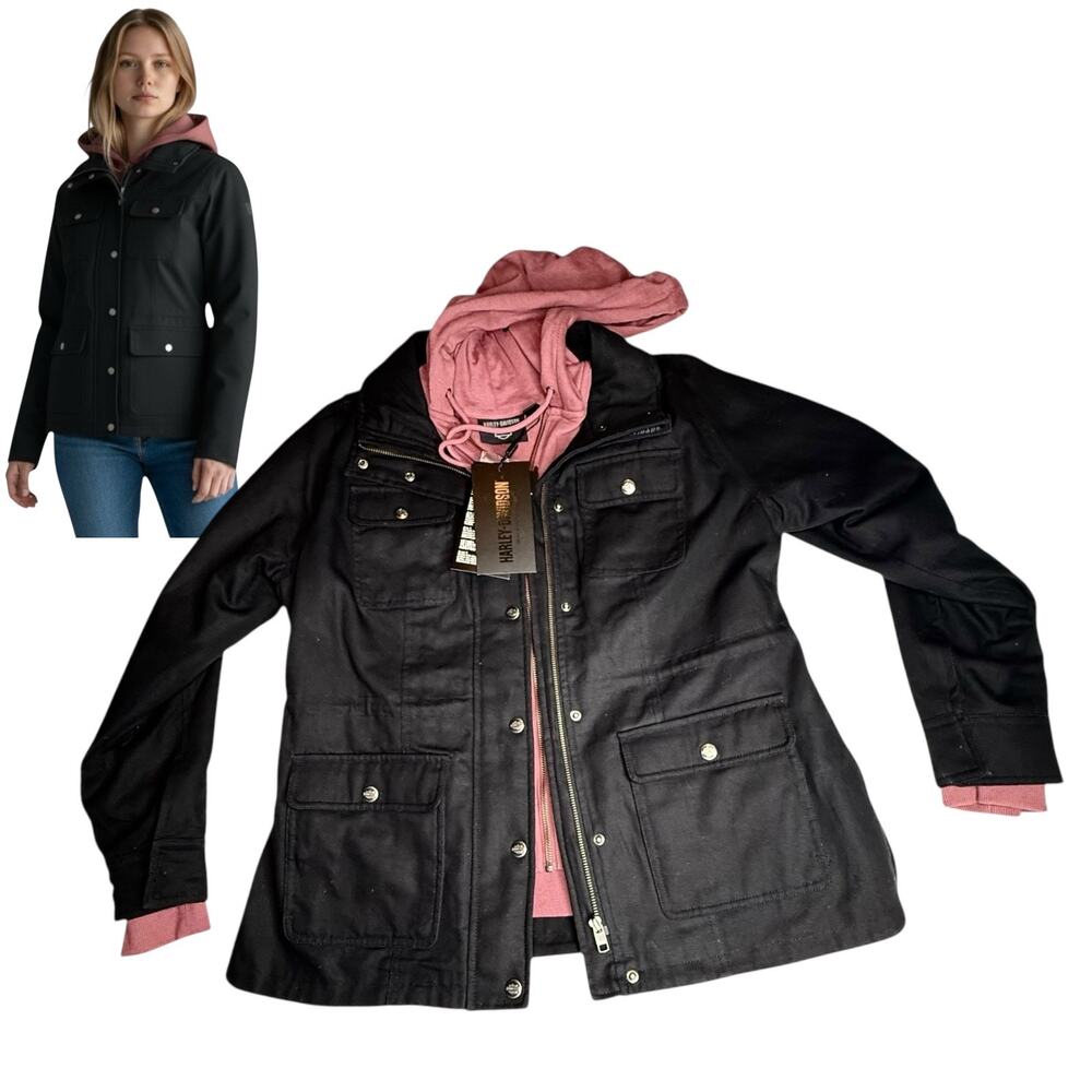 Harley-Davidson Jacket Set California 3in1 Zip Hoodie & Coat Women's L Black New